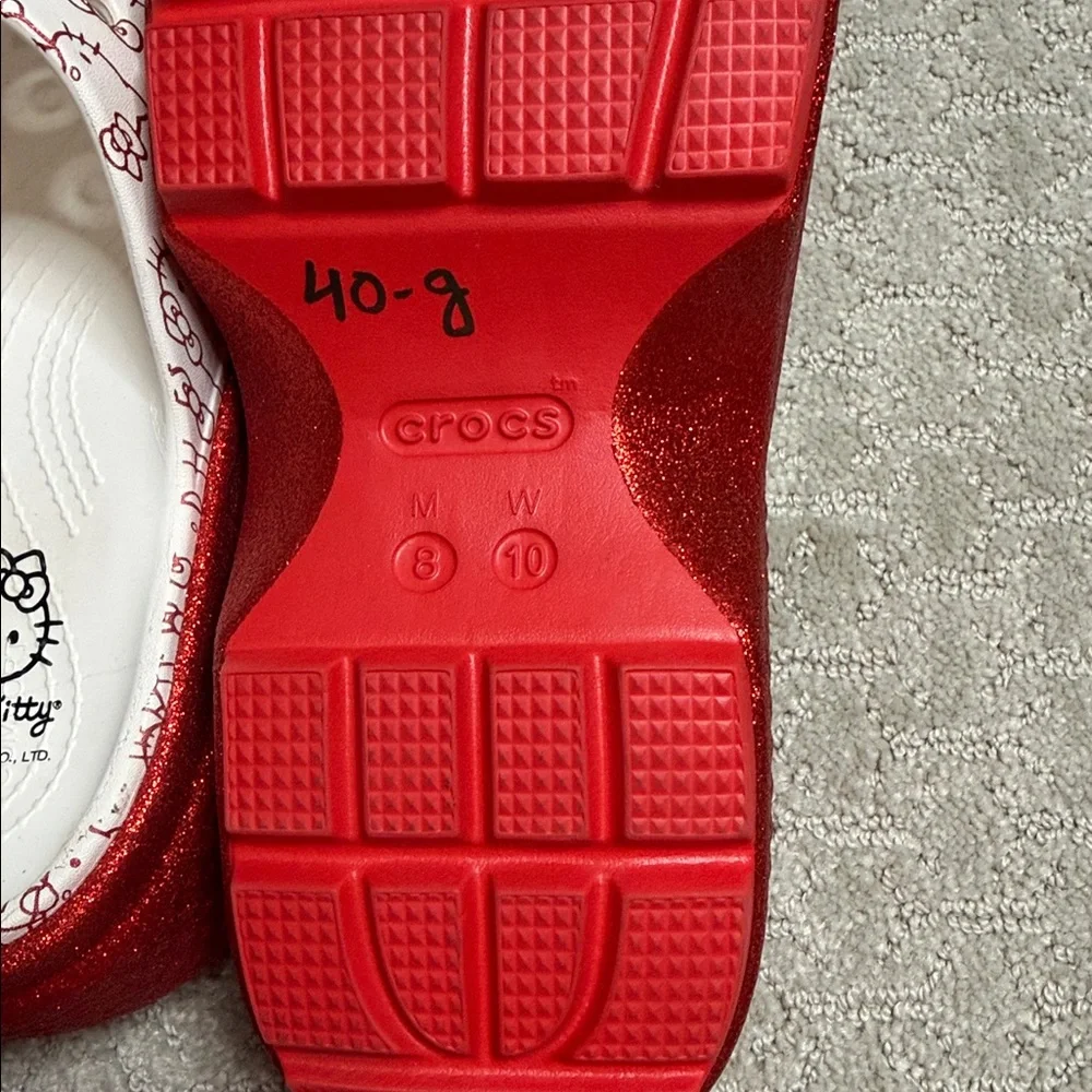 Hello Kitty Red and White Crocs with Bow Unisex Women size‎ 10 Men’s size 8